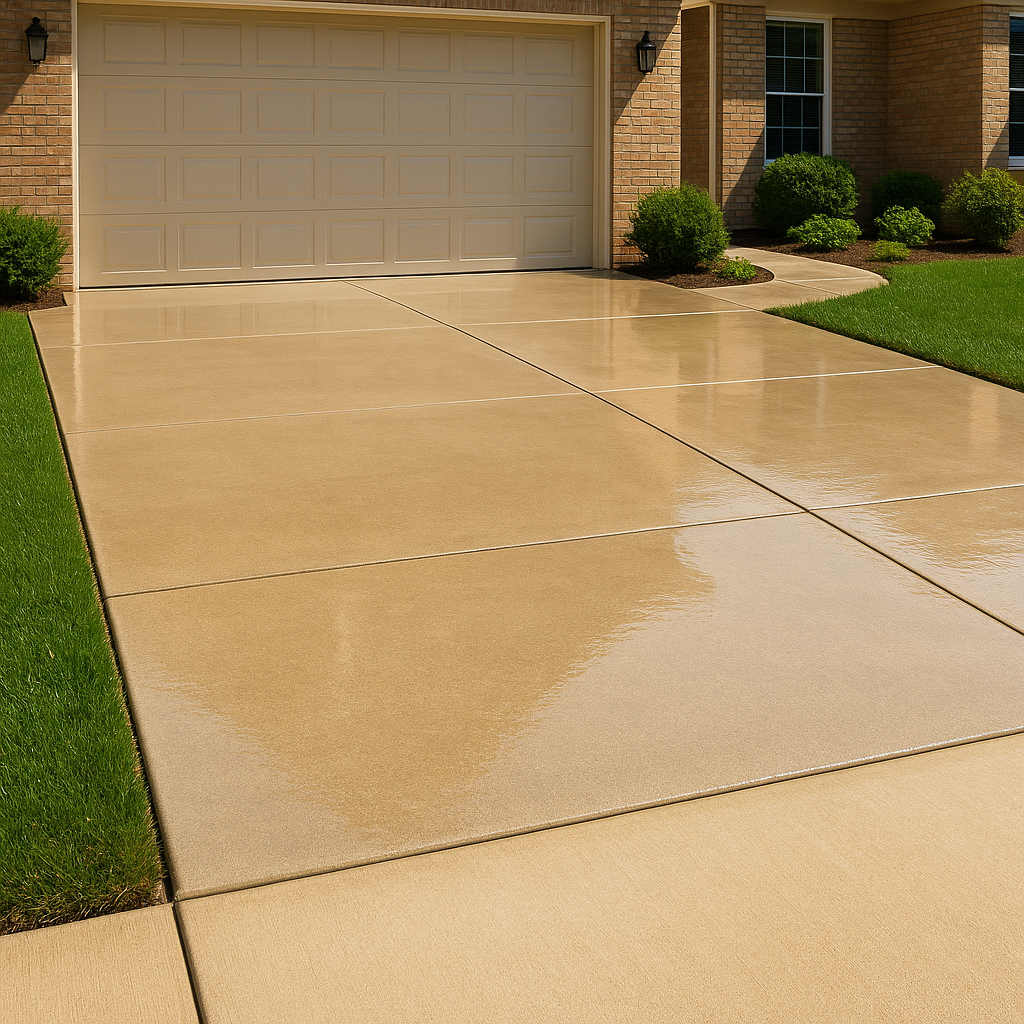 Sealed concrete driveway with a clean glossy finish