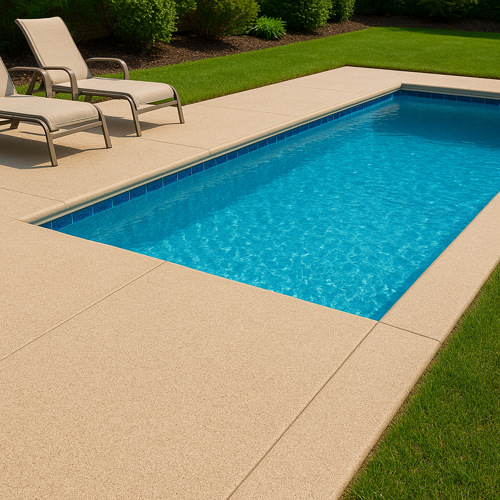 Pool deck sealing application with a bright, non-slip surface